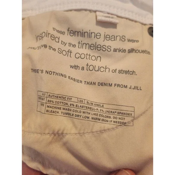 J. Jill Size 16 White Denim Authentic Fit Cotton Blend Slim Ankle Jeans - Picture 3 of 9